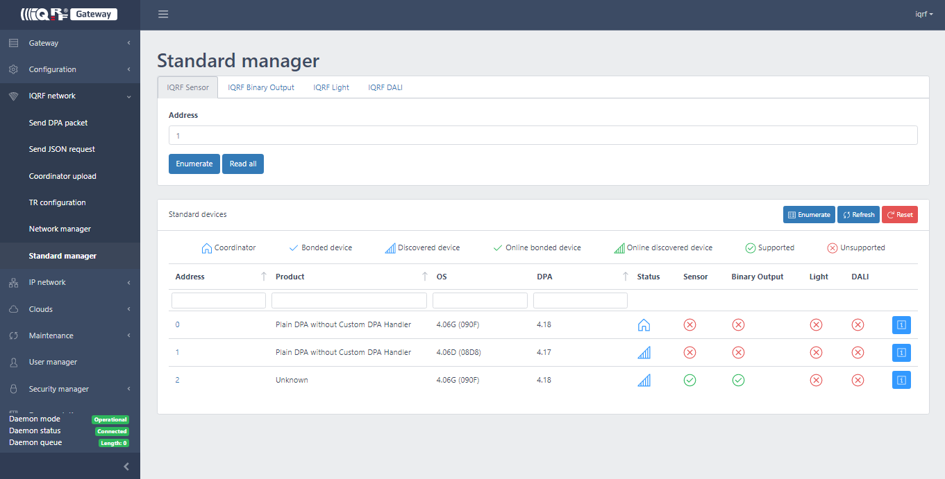 IQRF Gateway Webapp screenshot