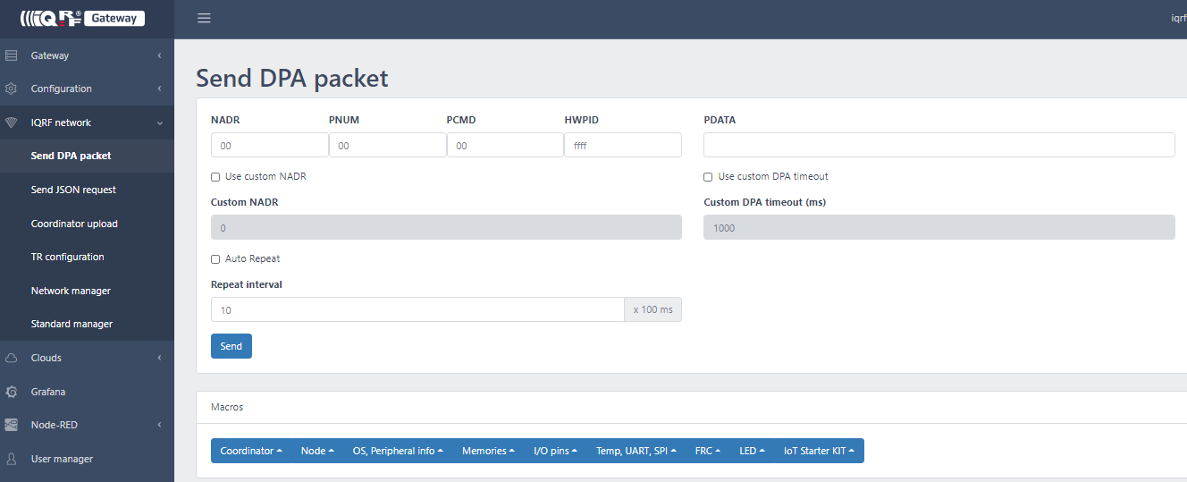 IQRF Gateway Webapp screenshot